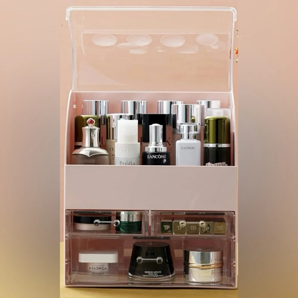Moochi Pink Profesional Large Cosmetic Makeup Organizer Dust Water Proof